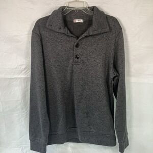 H2H Men's Sweater Fleece Pullover Size Large Gray Heather Button Collared